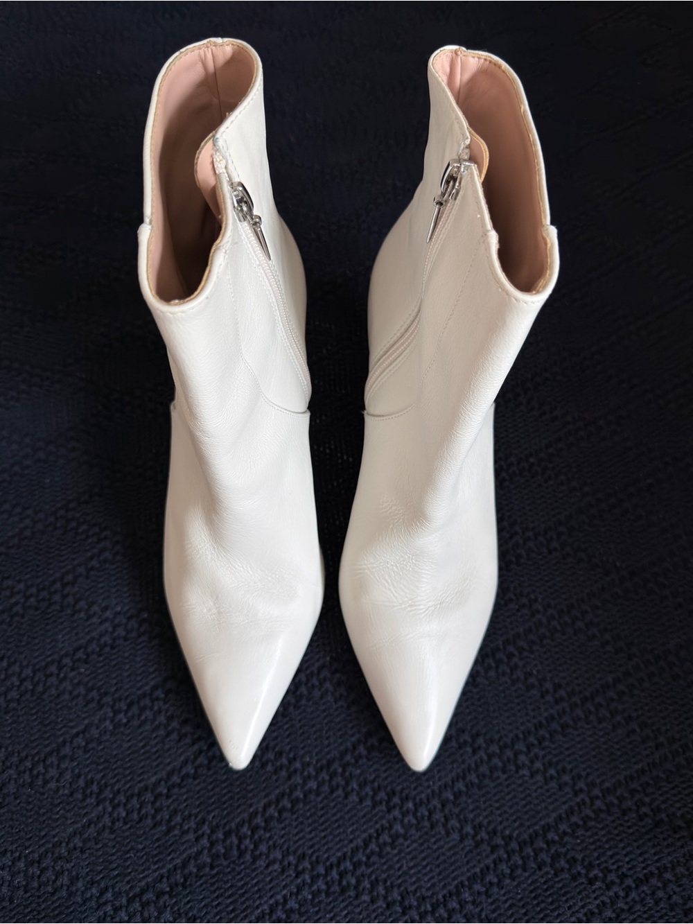Schutz Pointed-Toe White Ankle Booties with Side Zip